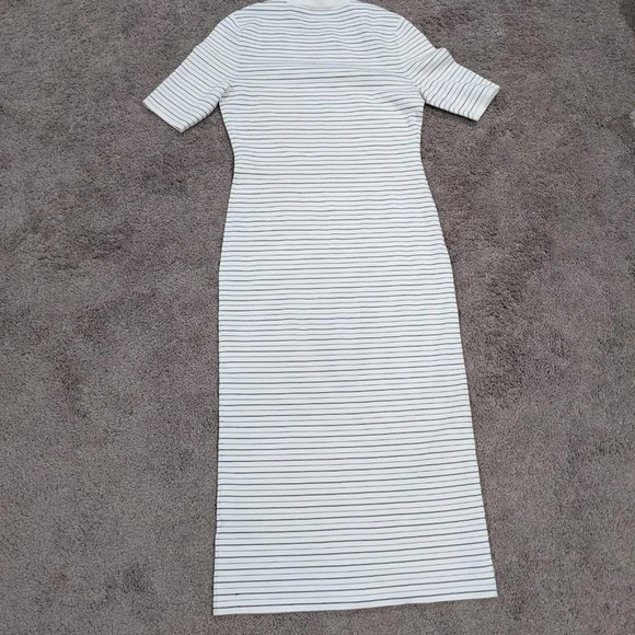 Theory Body Con Striped Ribbed Stretch Knit Midi Dress Ivory Black Small - Picture 5 of 8